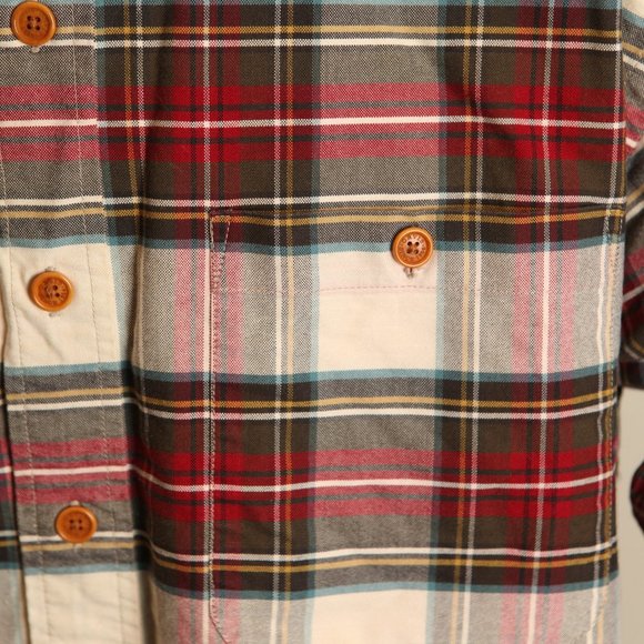 ORVIS Men's beige, red and green plaid long sleeve outdoorsmen shirt Medium M - Picture 2 of 5